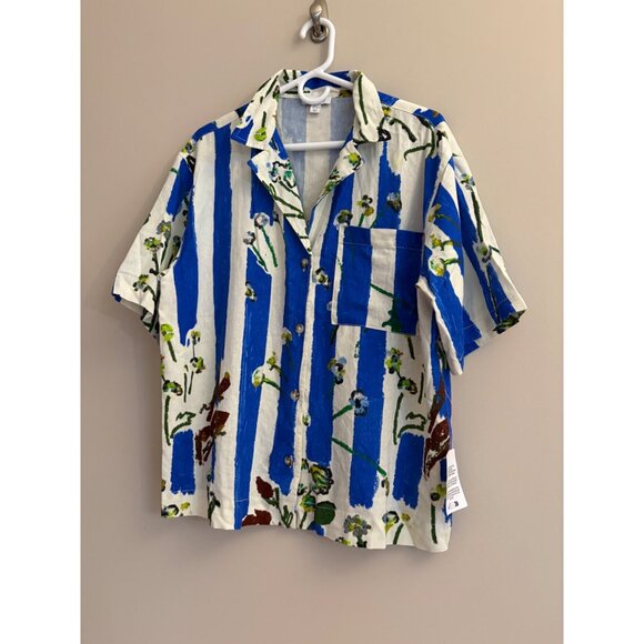 Topshop NWT Floral Stripe Linen-Blend Button-Down Resort Shirt Small or US 4-6 - Picture 4 of 13